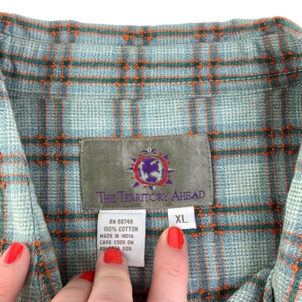 Territory Ahead Short Sleeve Button Down Textured Shirt in Blue and Orange - Picture 3 of 4